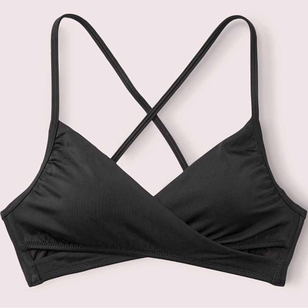 PINK Victoria’s Secret Black Body Wrap Bikini Top Crossover Detail Size Small.